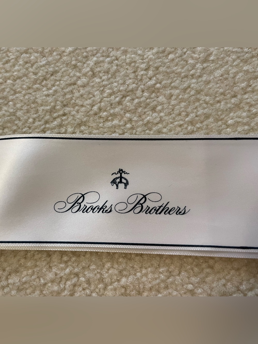 Brooks Brothers White Ribbon with Navy Trim and Logo